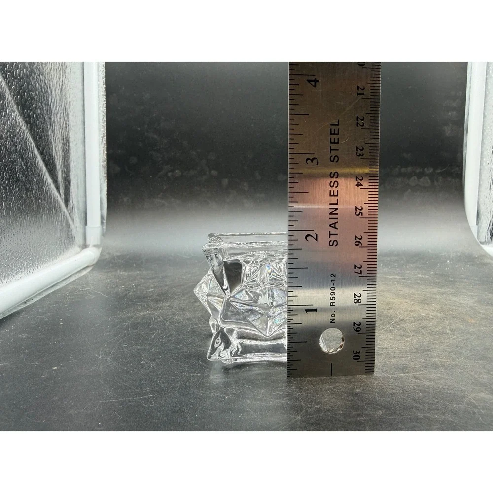 Vintage Geometric Clear Glass Star Candle Holders Set of 2 Taper Votive Pair